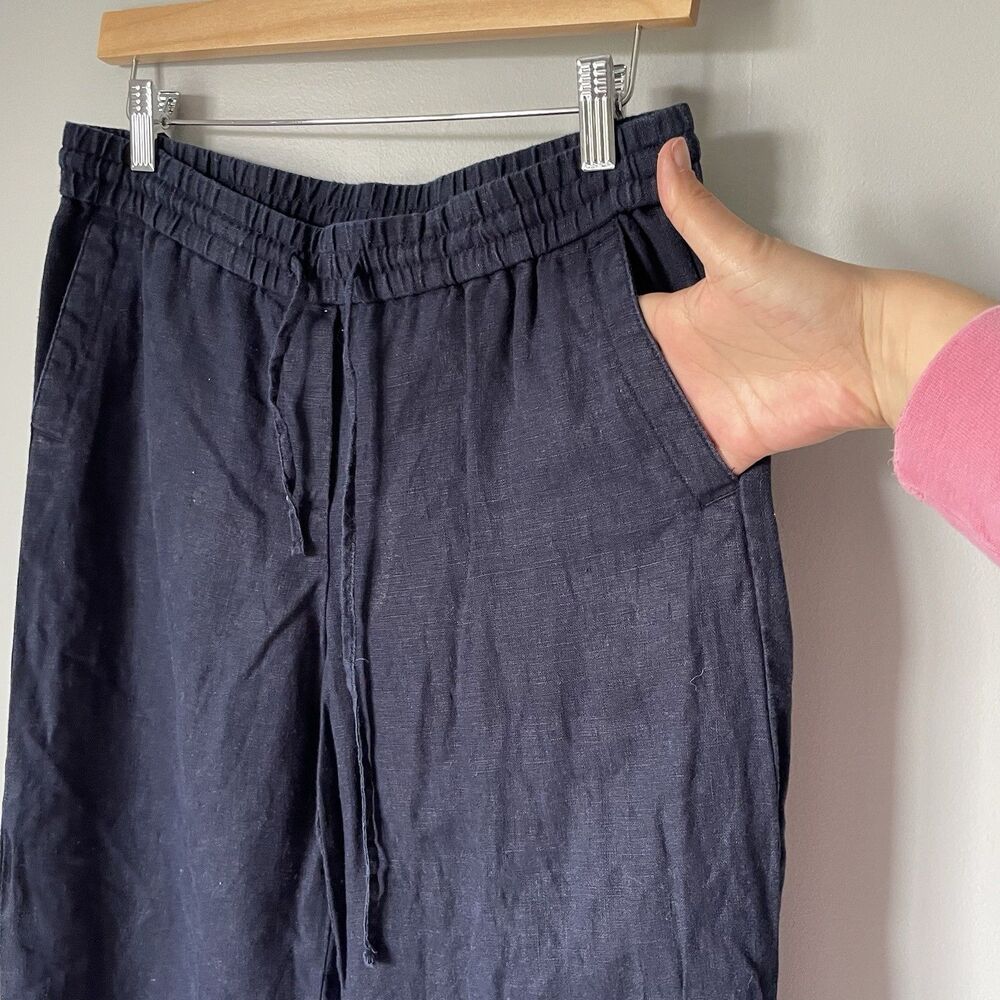Talbots Cottagecore 100% Linen Cropped Wide Leg Pants Navy Blue Women's Size 2 - Picture 7 of 12
